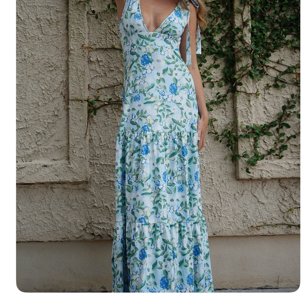 Floral Maxi Dress with Blue and Green Pattern